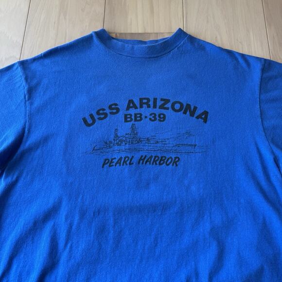 Vintage USS Arizona BB39 Shirt XL Blue 80s Pearl Harbor Memorial Military - Picture 3 of 8